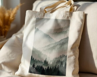 Watercolor Forest Tote Bag, Cute Tote Bag, Watercolor Art, Canvas Tote Bag, 100% Cotton, Aesthetic Tote Bag