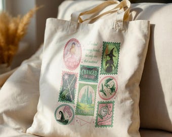 Bolsa de tela Wicked, bolsa de lona, "Cambiado para siempre", bolsa de tela, Ciudad Esmeralda, mago que desafía la gravedad, magia de escoba, regalo para fans del musical Wicked