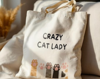 Bolso de tela para amantes de los gatos, regalo para amantes de los gatos, bolso de lona, para mamás de gatos, bolso de tela con diseño de gato, bolso de lona, 100% algodón