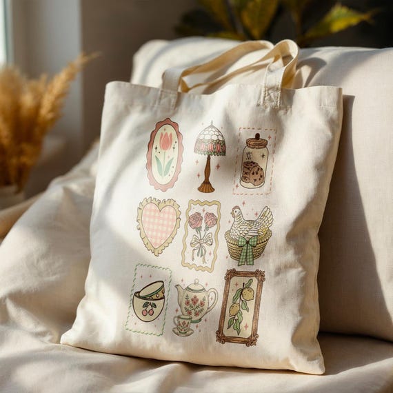 Grandmacore Gift, Cute Vintage Tote Bag, Farmhouse Bag, Canvas Tote Bag, Coquette Stamps Bag,  Cute Tote Bag, Cottagecore, Thrifting Bag