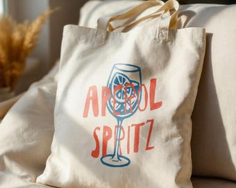 Aperol Spritz Tote Bag, Italian Summer Vacation, Canvas Tote Bag, Vintage Summer Bag, Aesthetic Coastal Tote, Beachy Tote Bag, Beach Lover