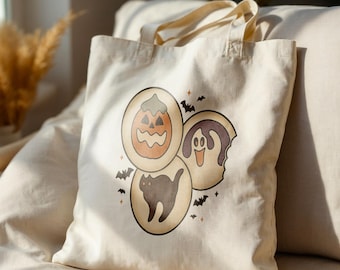 Vintage Halloween Tote Bag, Spooky Season Bag, Cozy Halloween Tote, Halloween Cookies, Sugar Cookies, Halloween Canvas Bag