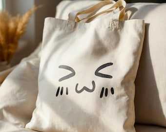 Torba Kawaii, śliczna torba, prezent Kawaii, torba płócienna, torba z motywem twarzy Kawaii, śliczna torba, 100% bawełna