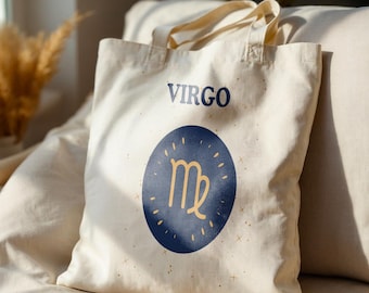 Bolso tote Virgo, bolso tote de lona, regalo para Virgo, regalo del zodiaco, bolso tote estético, 100% algodón, signos del zodiaco, bolso tote bonito, bolso Virgo