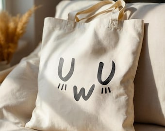 Torba Kawaii, śliczna torba, prezent Kawaii, torba płócienna, torba z motywem twarzy Kawaii, śliczna torba, 100% bawełna