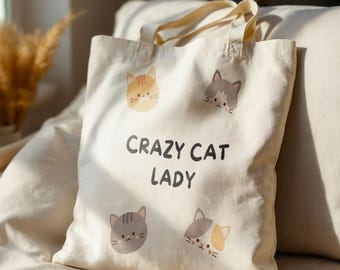 Bolso de tela para amantes de los gatos, regalo para amantes de los gatos, bolso de lona, para mamás de gatos, bolso de tela con diseño de gato, bolso de lona, 100% algodón