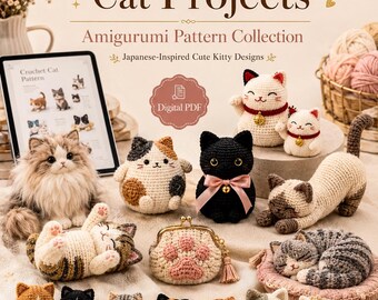 Virkmönster för amigurumi-katter | 20+ kawaii-mönster, nybörjarvänligt (PDF-nedladdning)