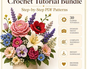 30 Crochet Flower Patterns Bundle | Step-by-Step PDF Tutorials