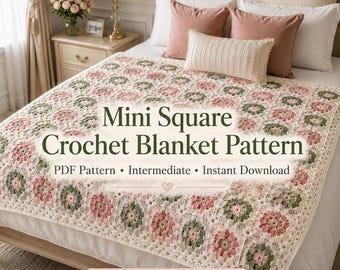 Mini Square Crochet Blanket Pattern | Intermediate Granny Square Throw (PDF Download)