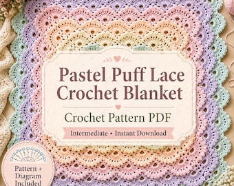 Pastel Puff Lace Crochet Blanket Pattern PDF, Intermediate Baby Afghan Throw