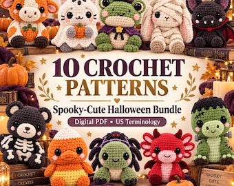 Halloween Crochet Pattern Bundle | 10 Spooky-Cute Amigurumi | Intermediate PDF Collection | Plush Chenille Yarn