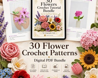 30 Crochet Flower Patterns Bundle | Step-by-Step PDF Tutorials