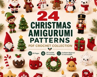 Christmas Amigurumi Pattern Bundle | 24 Holiday Designs | Intermediate Crochet Pattern PDF | Santa Reindeer Ornament Set