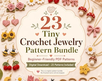 23 Tiny Crochet Jewelry Pattern Bundle | Earrings Necklace Brooch Ring PDF