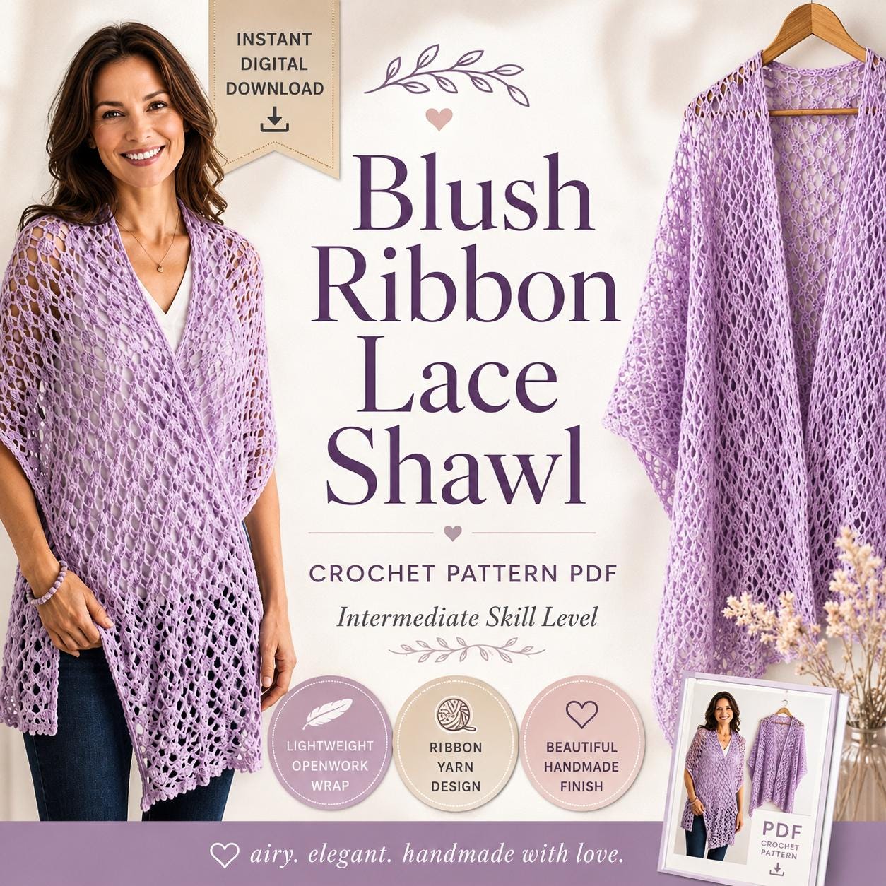 Blush Ribbon Lace Shawl