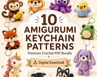 10 Mini Crochet Animal Keychain Patterns | Emotional Amigurumi PDF Bundle