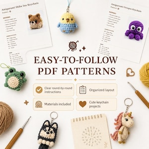 10 Mini Crochet Animal Keychain Patterns | Emotional Amigurumi PDF Bundle image 4