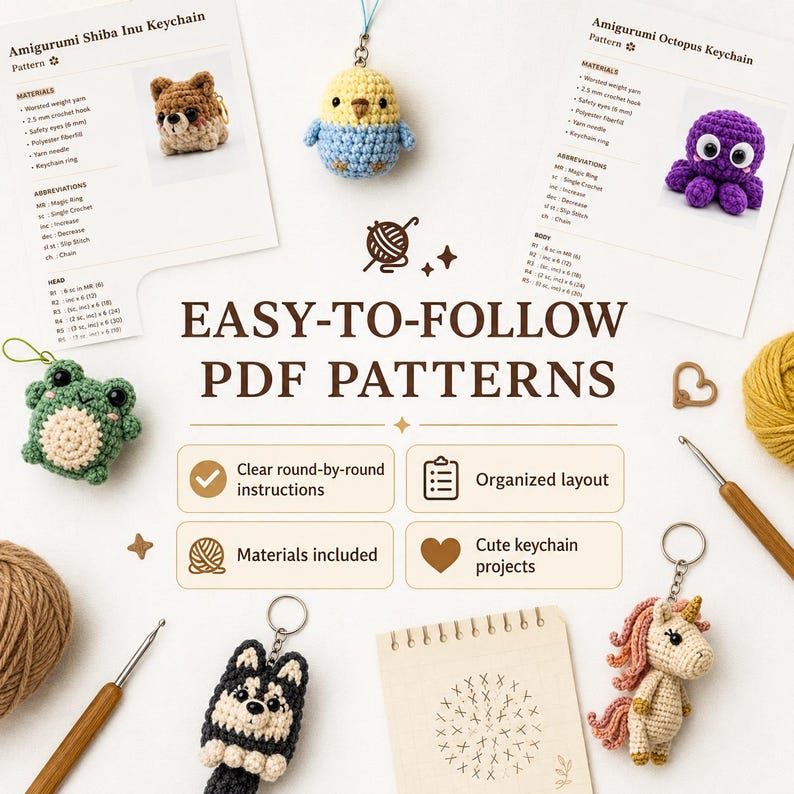 10 Mini Crochet Animal Keychain Patterns | Emotional Amigurumi PDF Bundle image 4