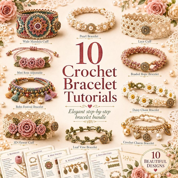 DIY Crochet Bracelet Tutorials Bundle | Handmade Wrist Jewelry Guide | Step-by-Step PDF Patterns