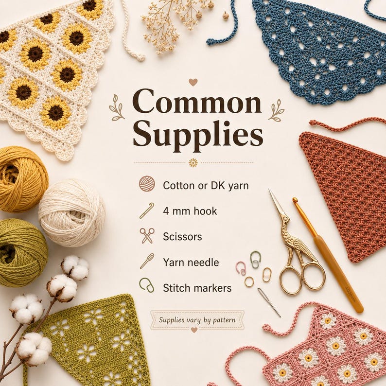 Top 10 Crochet Bandana Pattern Bundle | DIY Granny, Boho, Fishnet, Floral Scarf | PDF Tutorial image 7