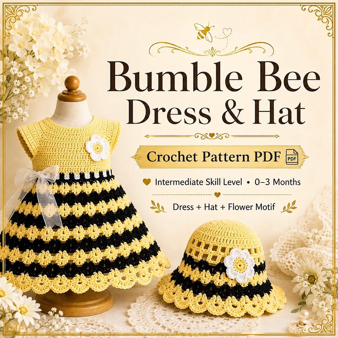 Crochet Bumble Bee Baby Dress and Hat Pattern PDF | Complete Costume ...