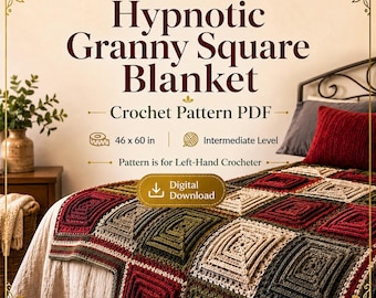 Modern Hypnotic Granny Square Blanket Crochet Pattern | Left Hand Crochet | Intermediate 46x60 Throw (PDF)