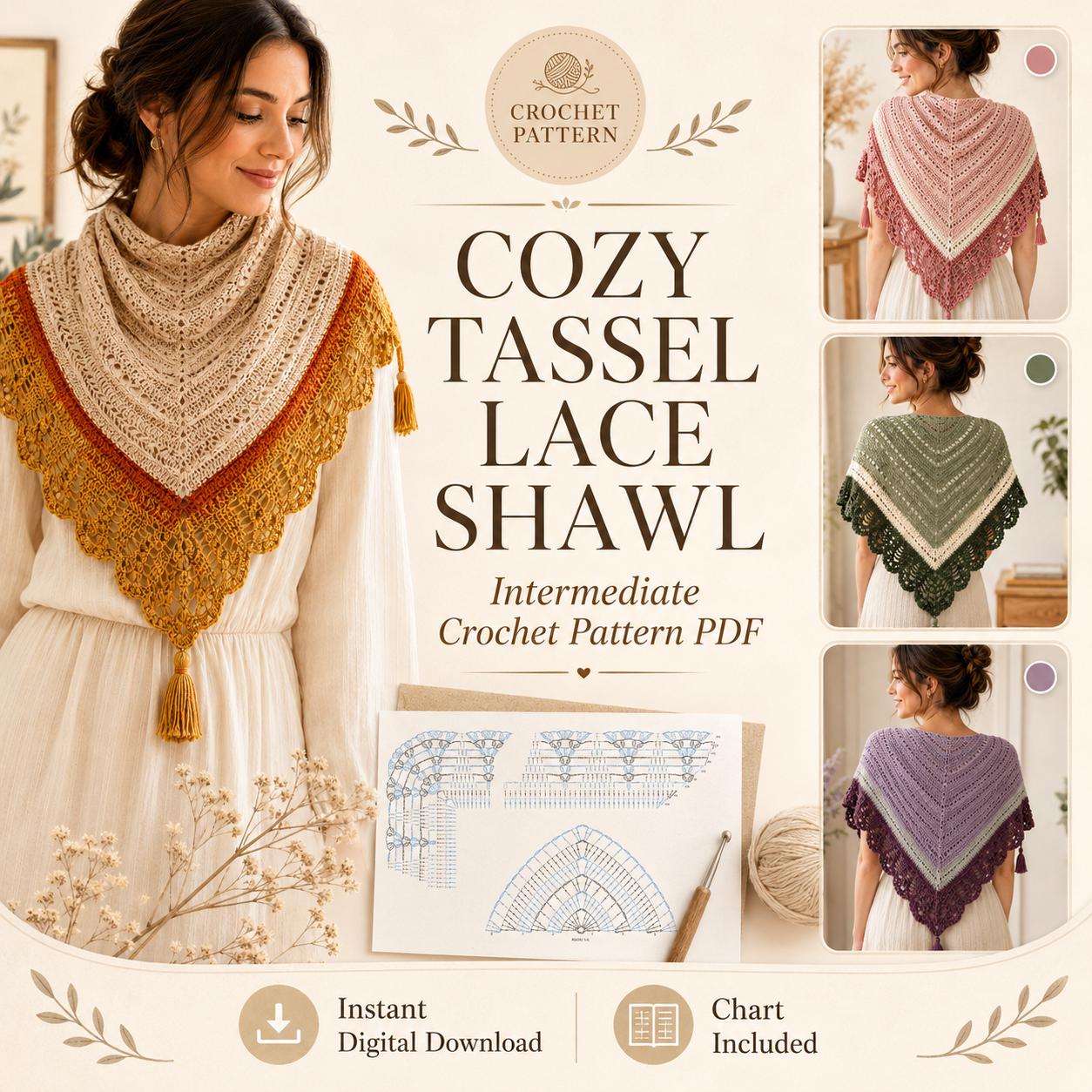 Cozy Tassel Triangle Lace Shawl