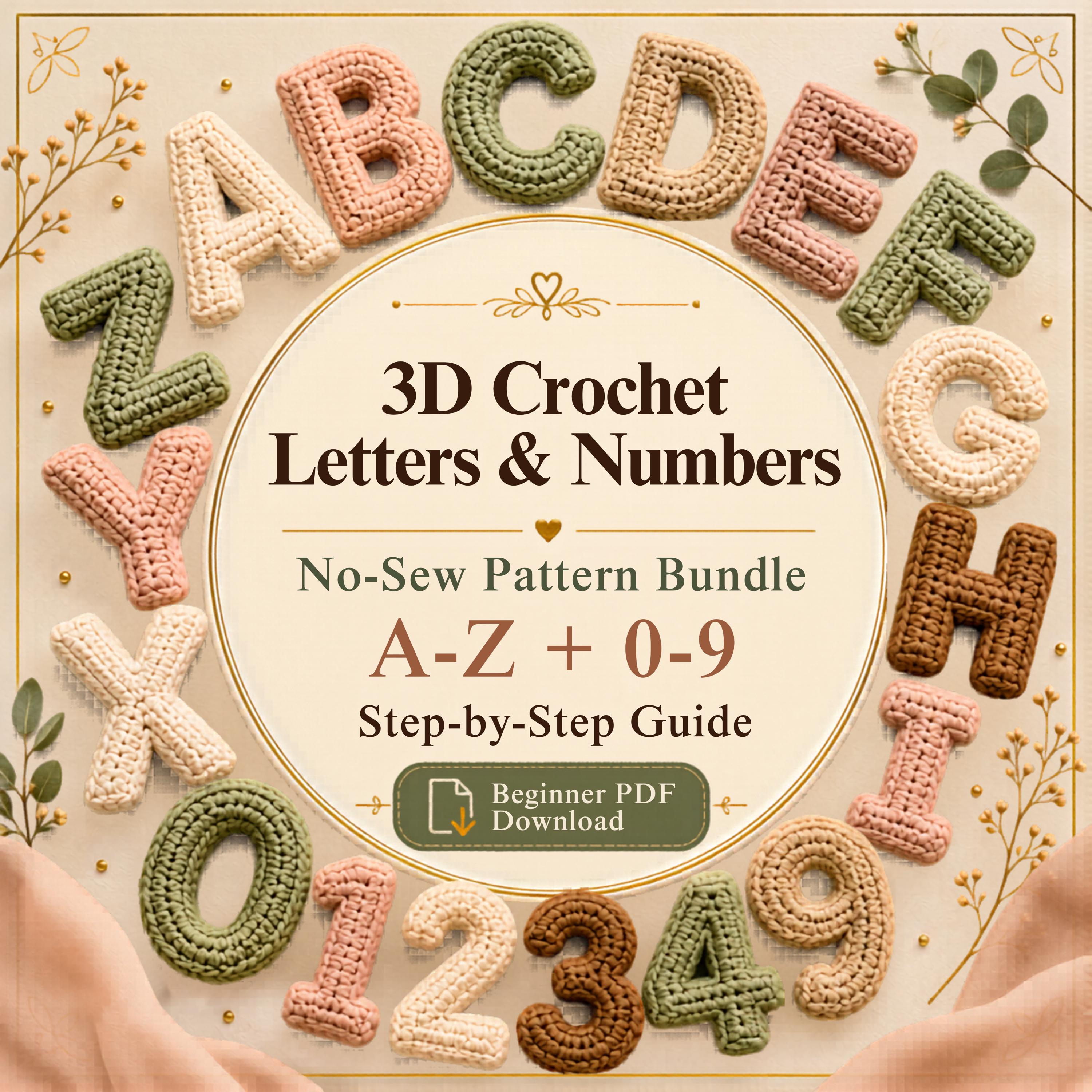 30 3D Crochet Patterns for Texture, Shape, and Standout Handmade Projects 20 3D No-Sew Alphabet and Numbers Bundle