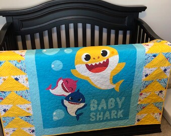 Baby Shark baby/toddler quilt doo doo doo 44x54free shipping can be monogrammed