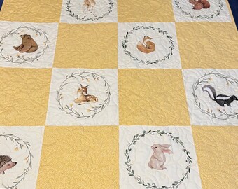 Baby/Nursery Quilt baby woodland animals - unisex neutral colors