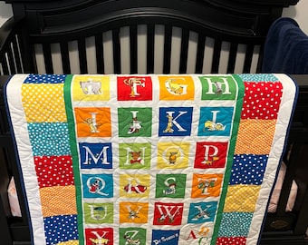 Baby quilt, Nursery quilt, toddler  quilt, Dr. Seuss Alphabet quilt -  bright colors unisex