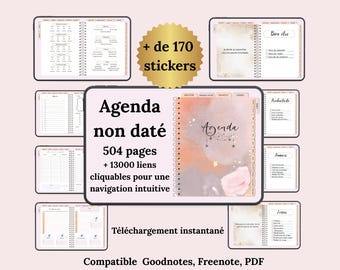 French undated digital planner; French undated and hyperlinked PDF digital planner for Goodnotes, Freenote