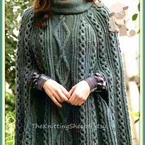 PDF Knitting Pattern - Cabled Poncho or Cape in Aran wool - Instant Download