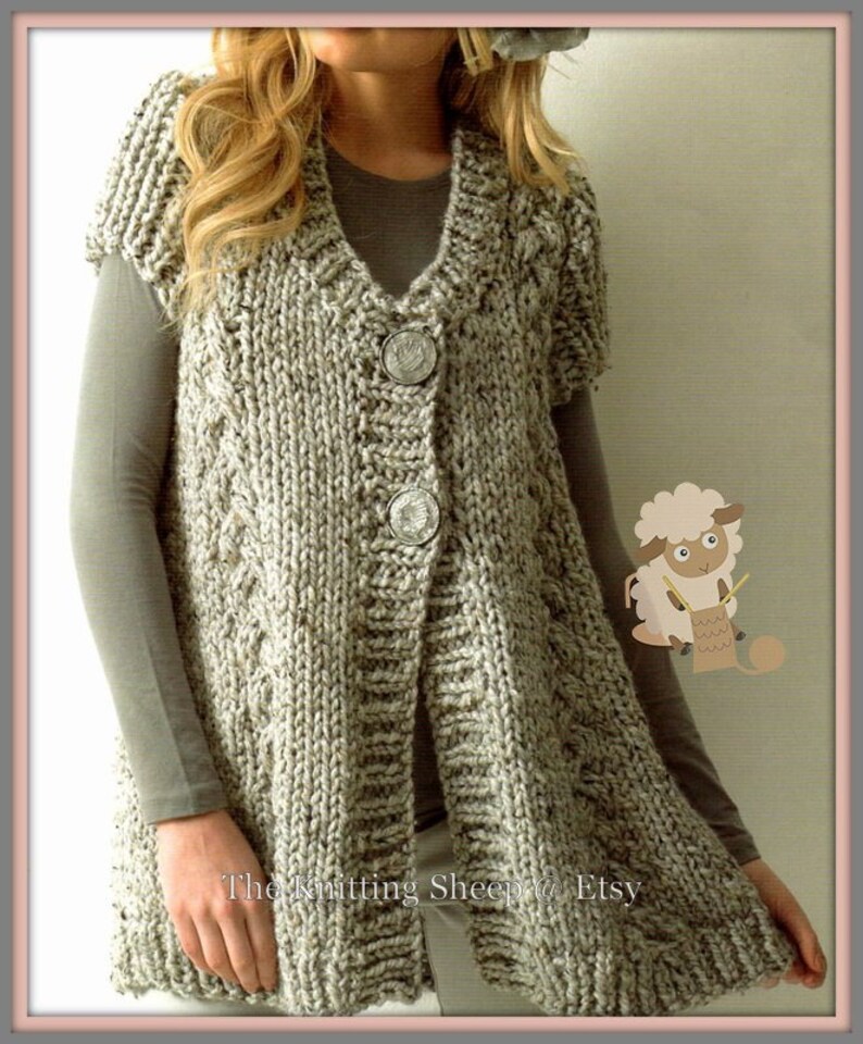 PDF Knitting Pattern Swing Cabled Waistcoat/cardigan to Fit Etsy