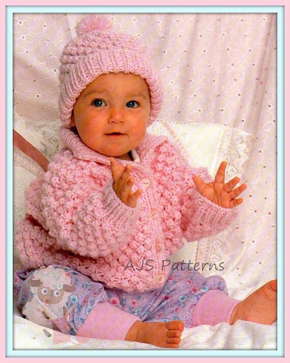 Pdf Knitting Pattern Baby Chunky Knit Jacket Matching Hat Instant Download