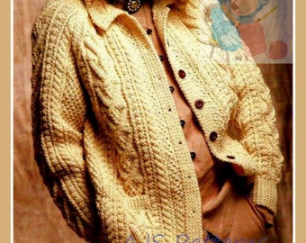 PDF Knitting Pattern - Ladies Traditional Cabled Aran Jacket or Cardigan - Instant Download