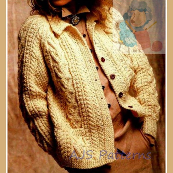 PDF Knitting Pattern - Ladies Traditional Cabled Aran Jacket or Cardigan - Instant Download