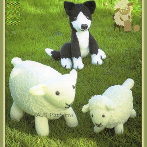 PDF Knitting Pattern - Sheepdog/Collie with Sheep & Lamb Soft Toys - Instant Download