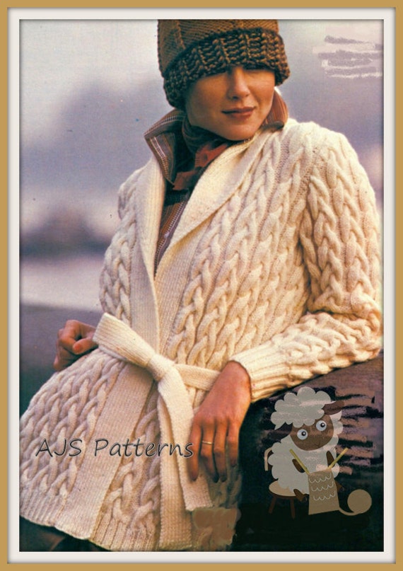 PDF Knitting Pattern Ladies Aran Styled Wrap Around Jacket | Etsy