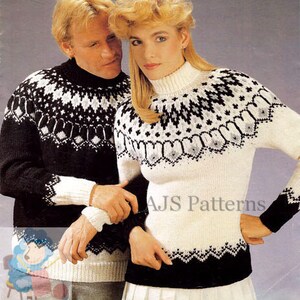 PDF Knitting Pattern - Unisex Fair Isle Fair Isle/Nordic Jumper in Aran Wool - Instant Download