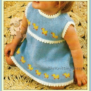 CUT PRICE  - Instant Download - PDF Knitting Pattern for Babies & Toddlers Duckling/Duck Motif Dress - 19-21" Chests