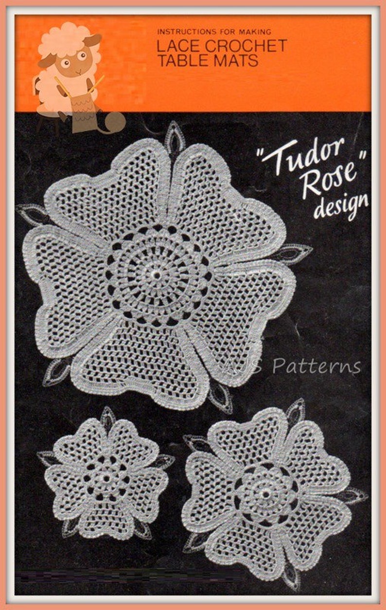 Pdf Crochet Pattern For 3 Tudor Rose Design Lace Table Mats Etsy