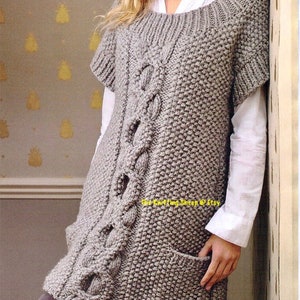 2 x PDF Knitting Patterns - Cabled Aran Waistcoat/Sleeveless Jacket & Tunic Top To Fit 30- 44" Busts - Instant Download