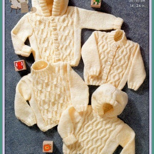 PDF Knitting Pattern - Aran Hooded Jackets & Sweaters to fit Chest sizes 14 to 24" -  Instant Download