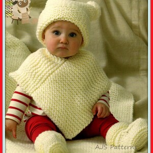 PDF Knitting Pattern - Babies/Child's Poncho Hat Bootees & Blanket in Chunky Wool - Easy/Novice Knitting - Instant Download