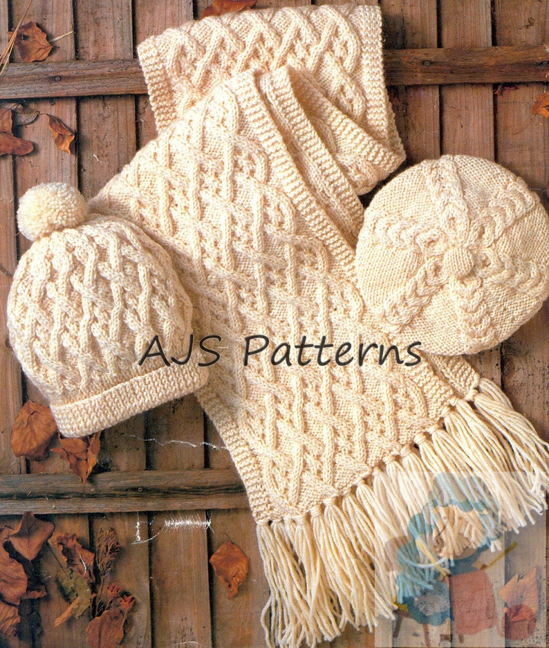 PDF Knitting Pattern for Aran Beret Hat & Scarf to fit Adults Etsy