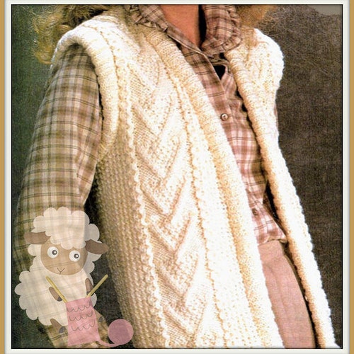 NEARLY FREE PDF Knitting Pattern Aran Waistcoat to Fit 32 Etsy