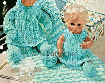 PDF Knitting Pattern for Pretty Outfit - 12" and  16" Baby Dolls - Instant Download