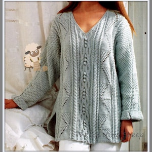 CUT PRICE - PDF Knitting Pattern - Ladies Aran Sweater Tunic Longline Top 32-42" Bust - Flattering Design - Instant Download