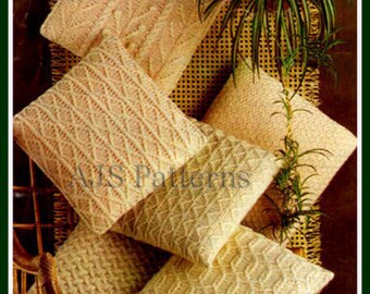 PDF Knitting Pattern - 6 Assorted Designs of Cottage Chic Aran Cushion Covers